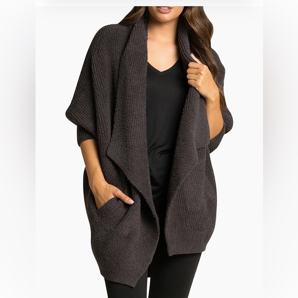 CozyChic Chevron Ribbed Cardi S/M Carbon